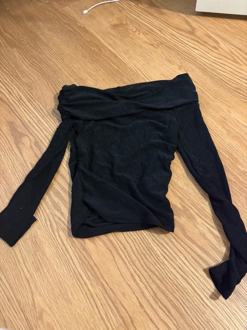 Mango Off-Shoulder Black Shimmer Top